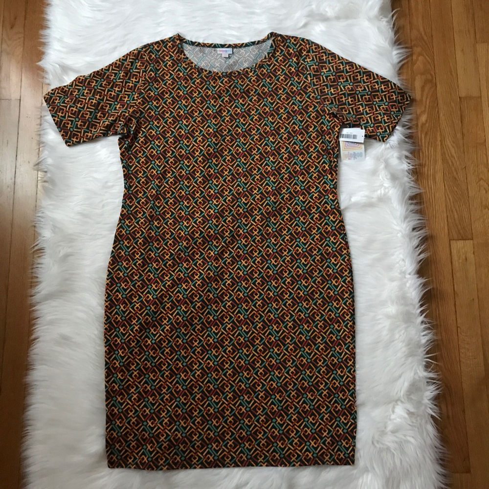 LuLaRoe 3XL Julia Dress Blue Orange Yellow Links